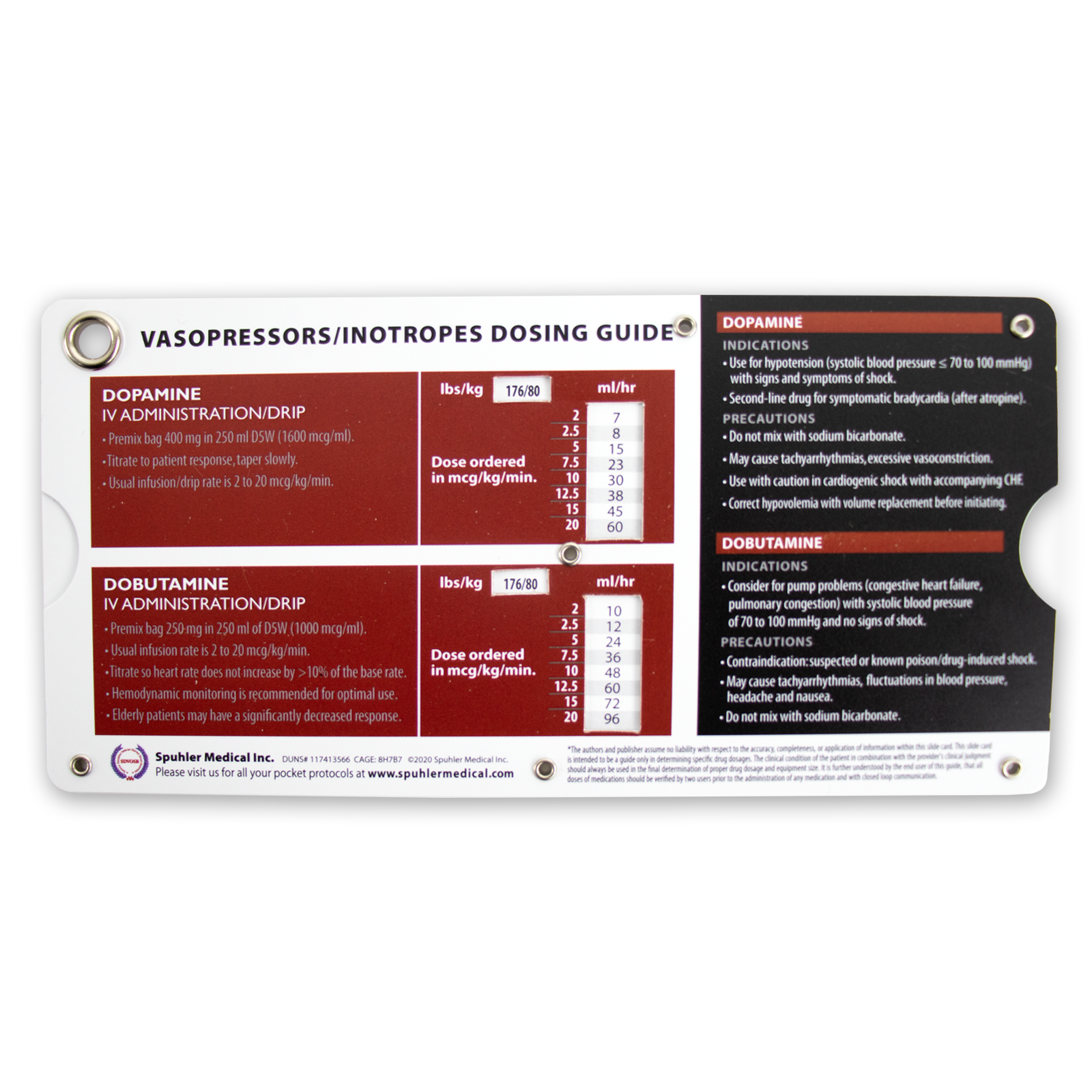Vasopressors & Inotropes Dosing Pocket Protocol Card